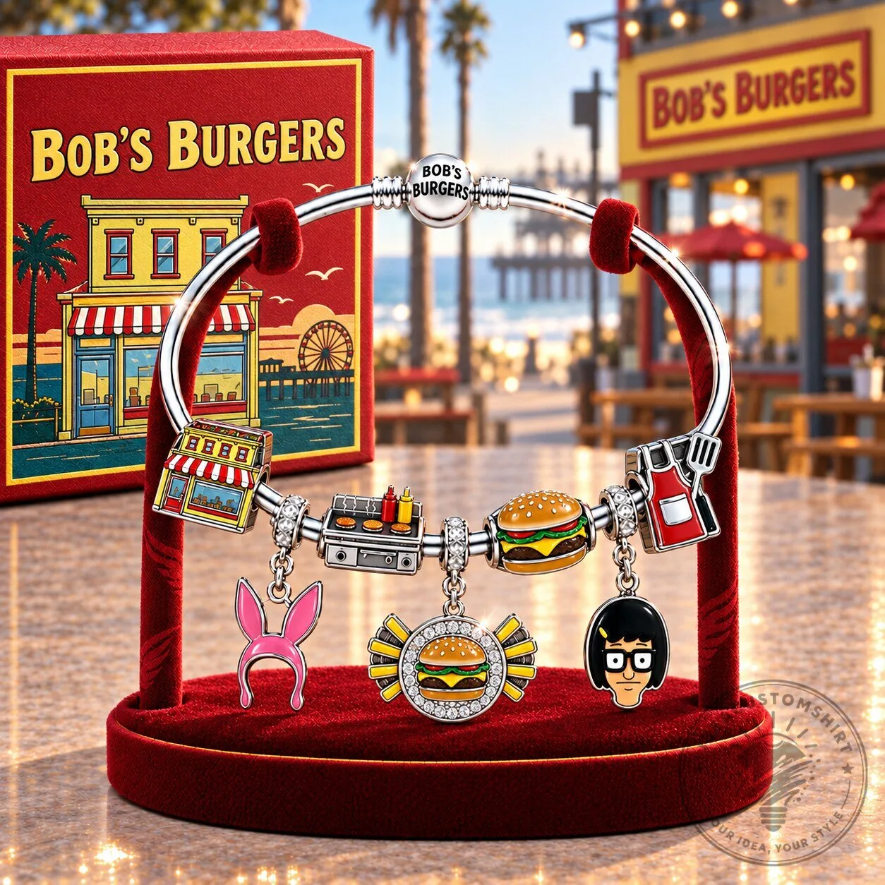 Bob's Burgers Louise Tina Burger Charm Bracelet Set
