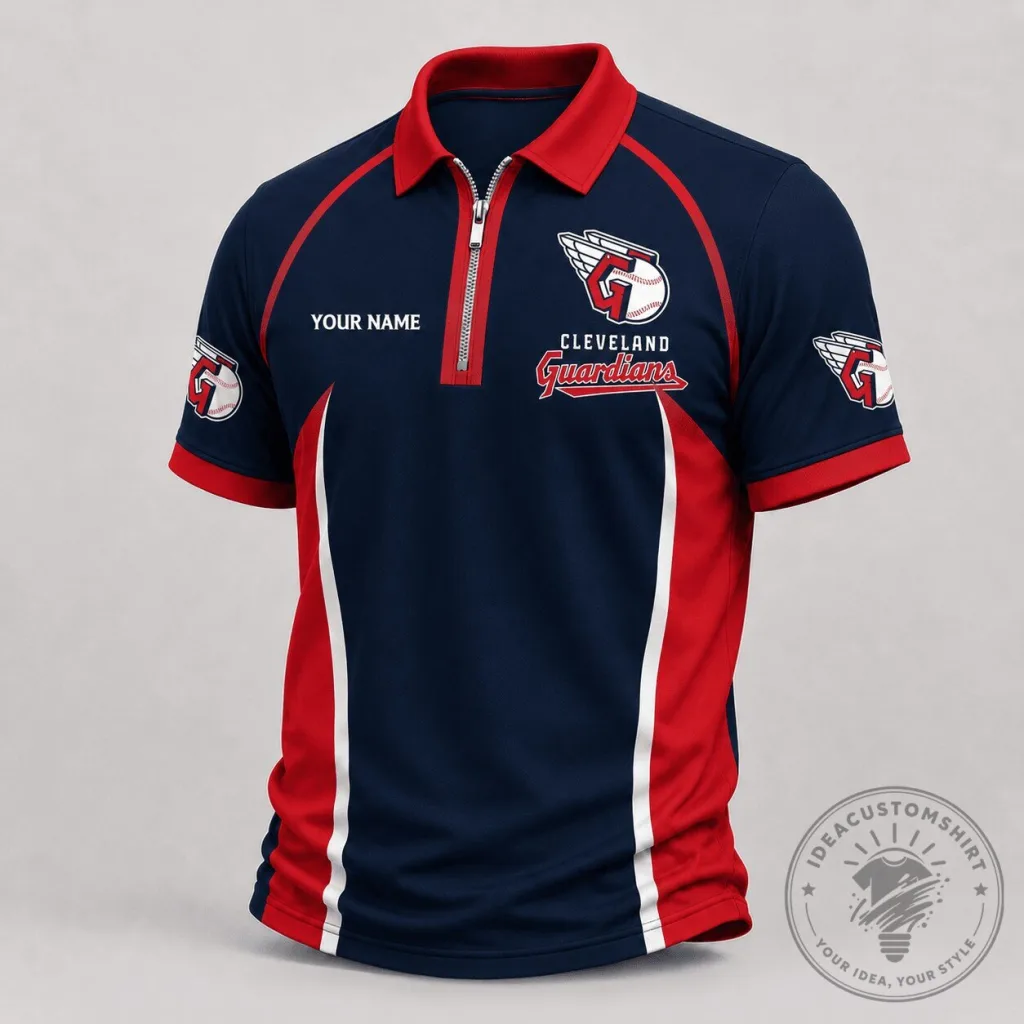 Cleveland Guardians Baseball Team Custom Name Zipper Polo Shirt 41 Cleveland Guardians Baseball Team Custom Name Zipper Polo Shirt