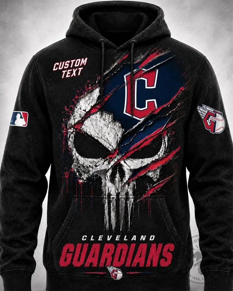 Cleveland Guardians Punisher Skull Custom Text Hoodie