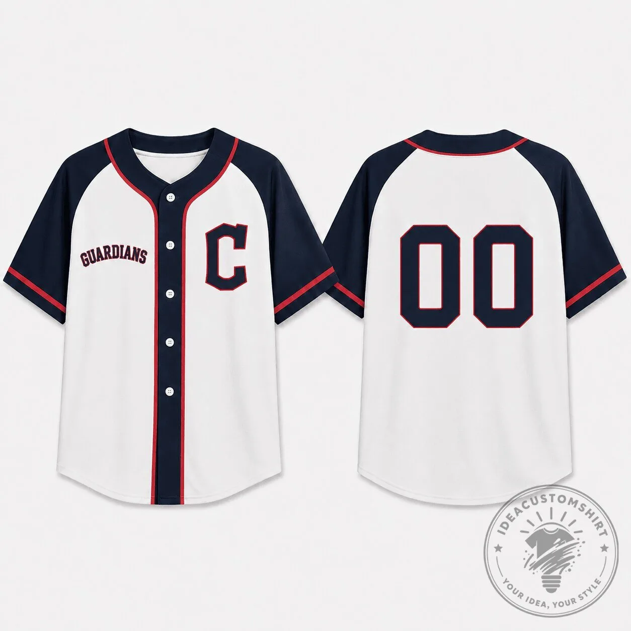Cleveland Guardians Baseball Team White and Navy Button-Up Jersey