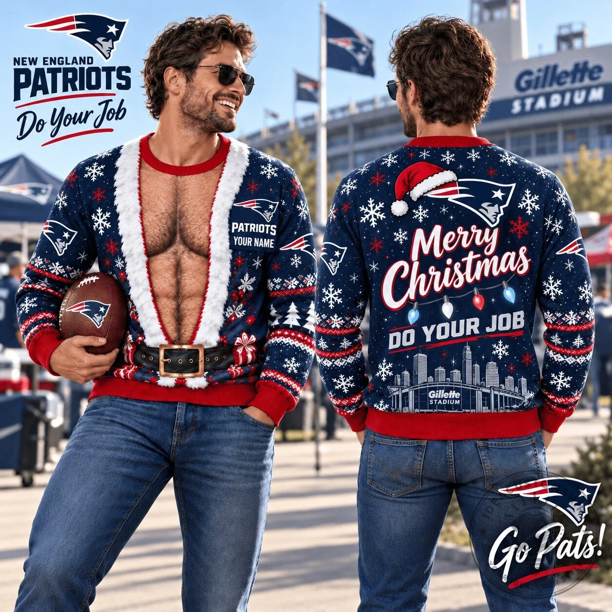 New England Patriots Ugly Christmas Sweater with Santa Claus Design