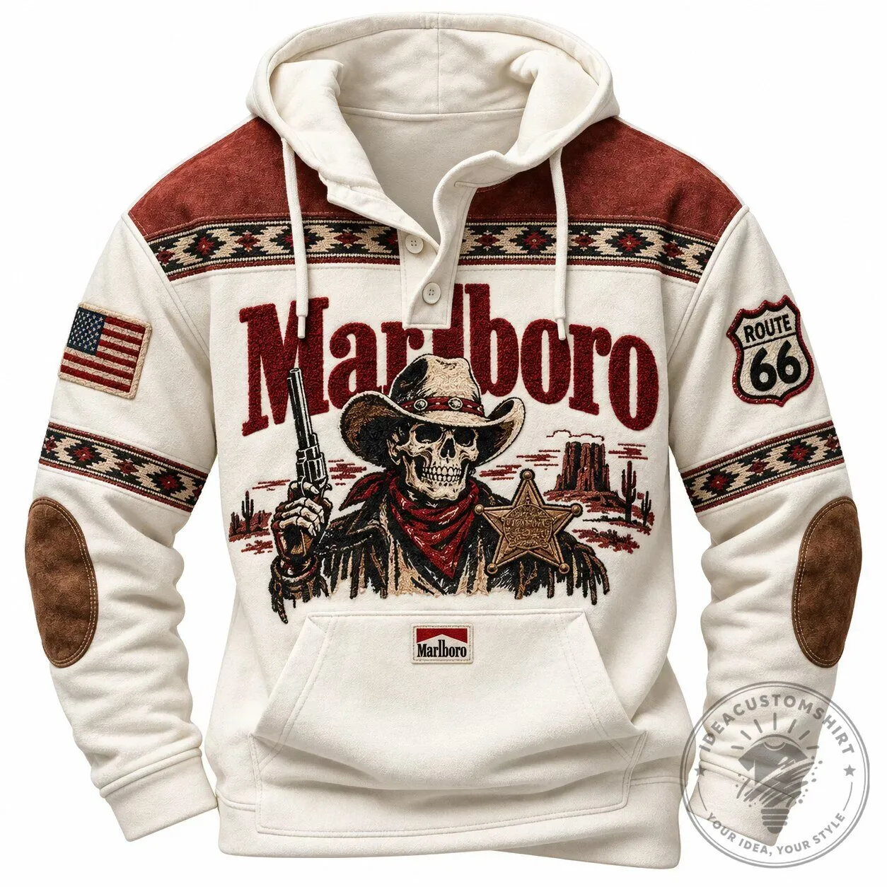 Marlboro Cowboy Skull Route 66 Western Style Hoodie