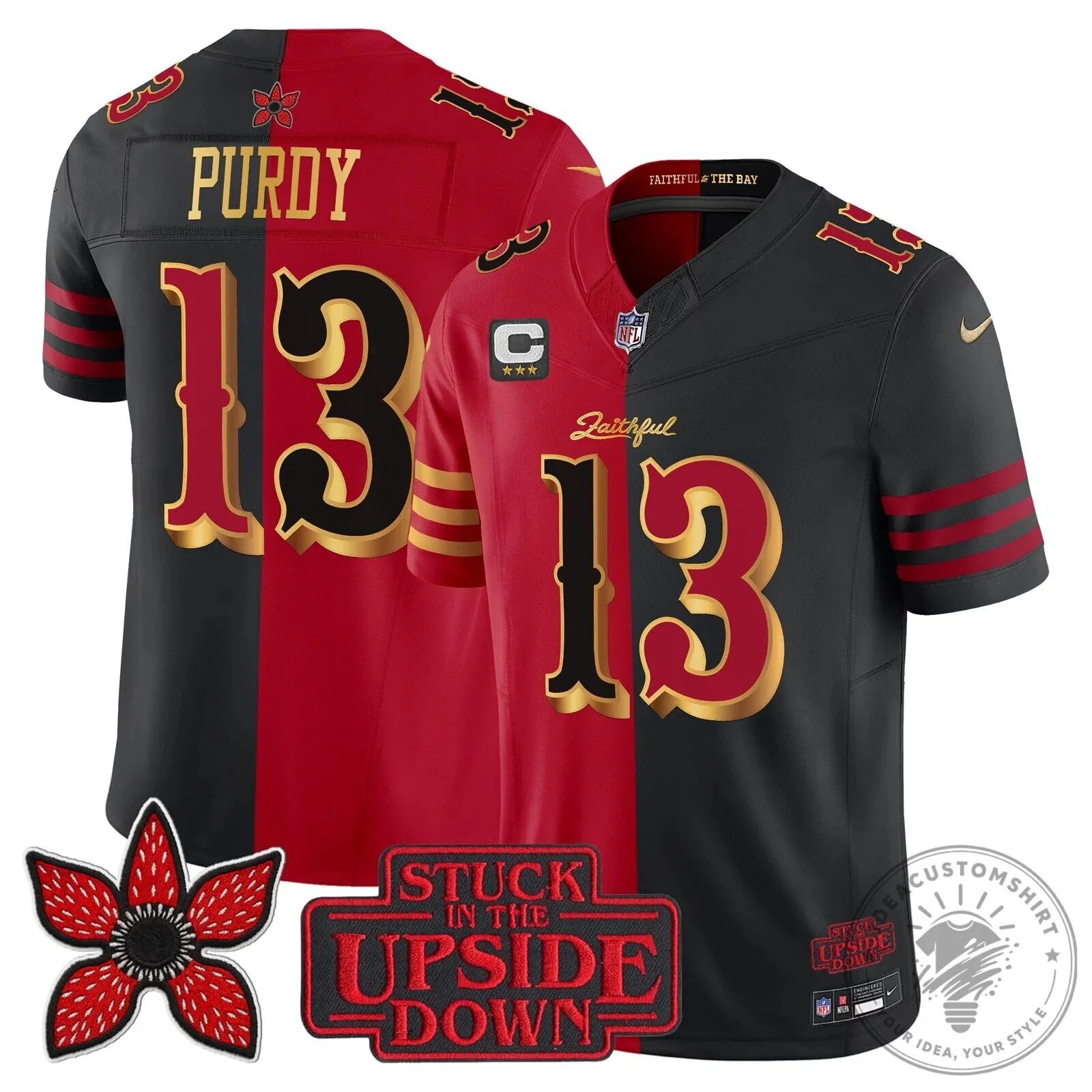 San Francisco 49ers Fred Warner Stranger Things Upside Down Football Jersey 65 San Francisco 49ers Fred Warner Stranger Things Upside Down Football Jersey