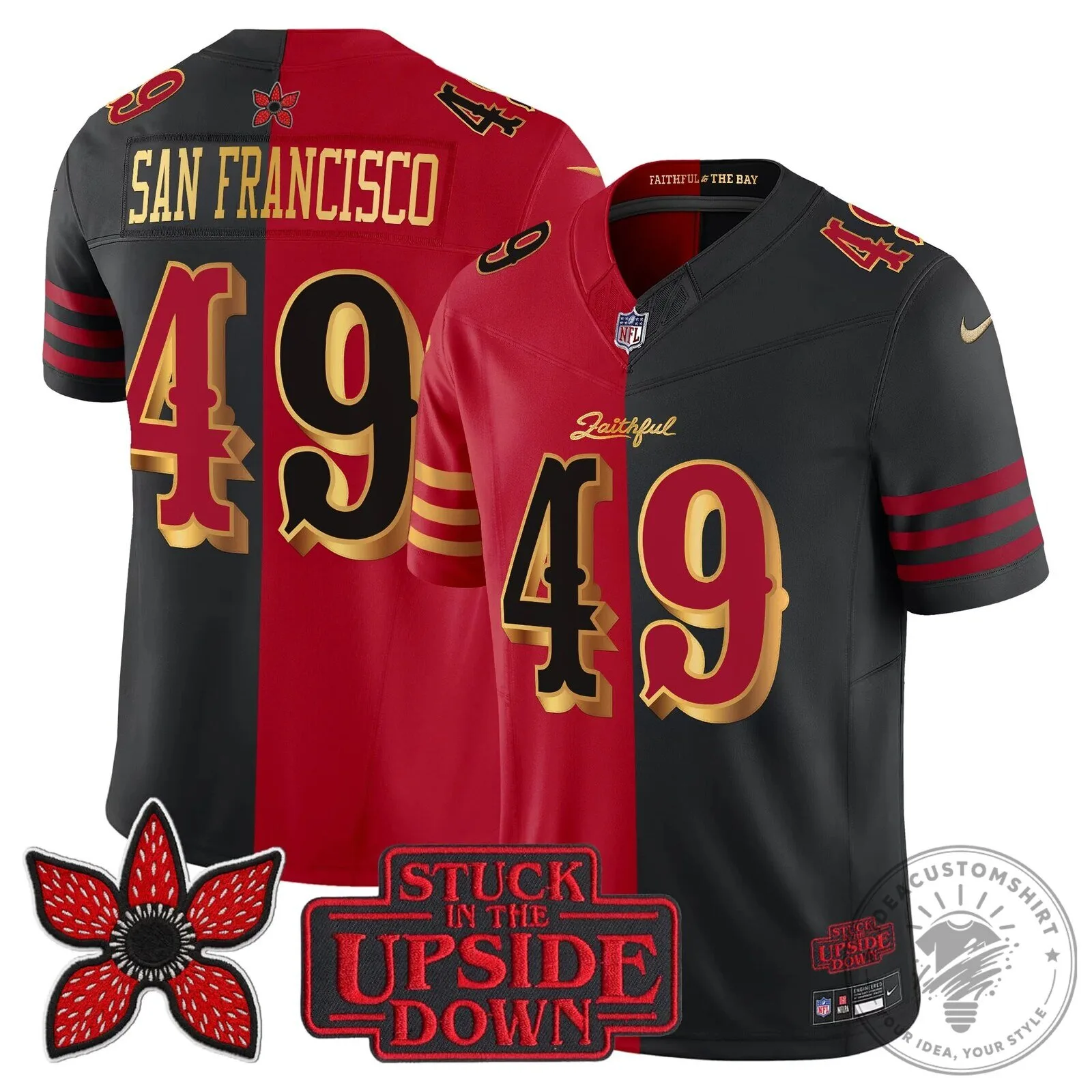 San Francisco 49ers Fred Warner Stranger Things Upside Down Football Jersey 68 San Francisco 49ers Fred Warner Stranger Things Upside Down Football Jersey
