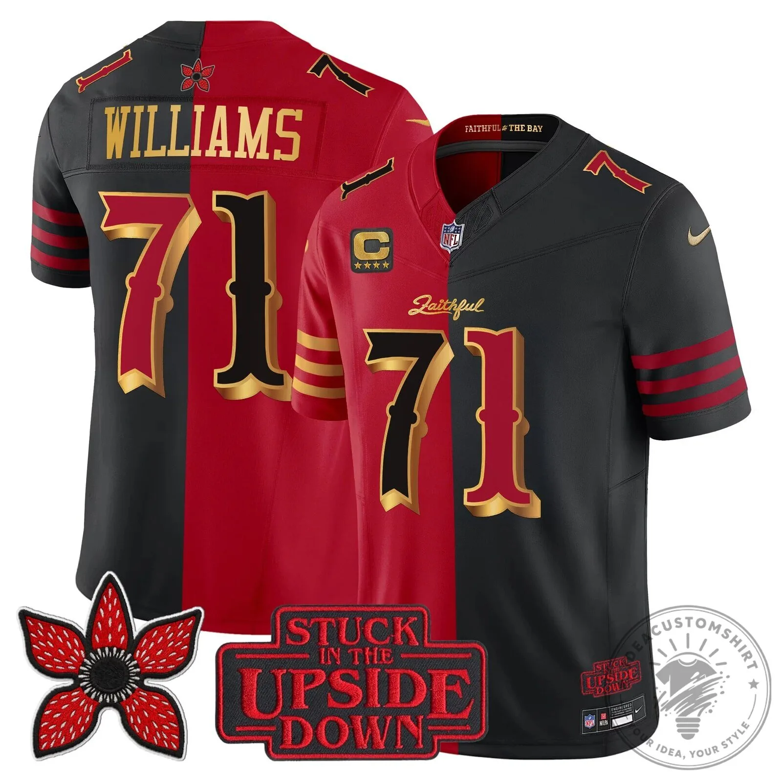 San Francisco 49ers Fred Warner Stranger Things Upside Down Football Jersey 75 San Francisco 49ers Fred Warner Stranger Things Upside Down Football Jersey