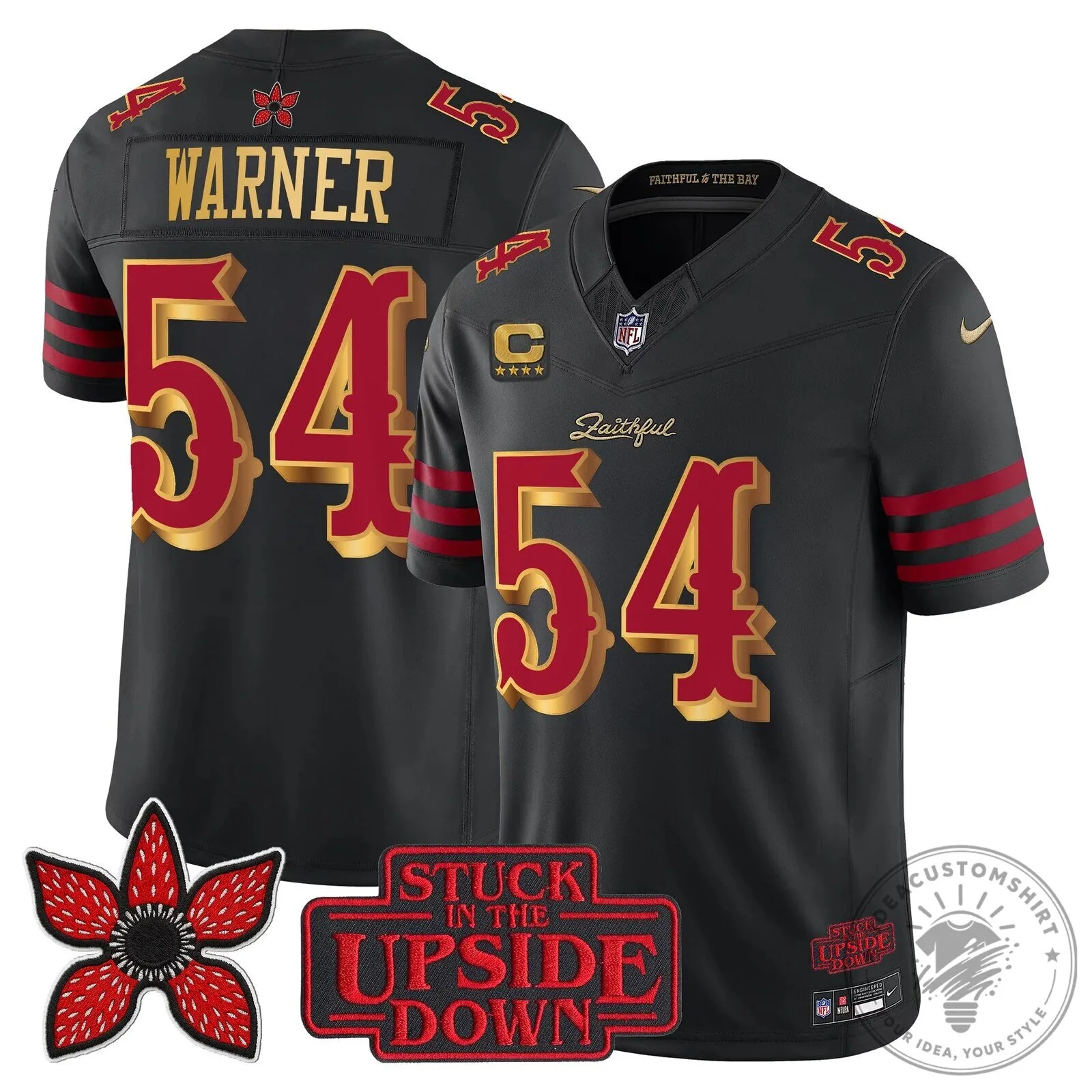 San Francisco 49ers Fred Warner Stranger Things Upside Down Football Jersey 76 San Francisco 49ers Fred Warner Stranger Things Upside Down Football Jersey