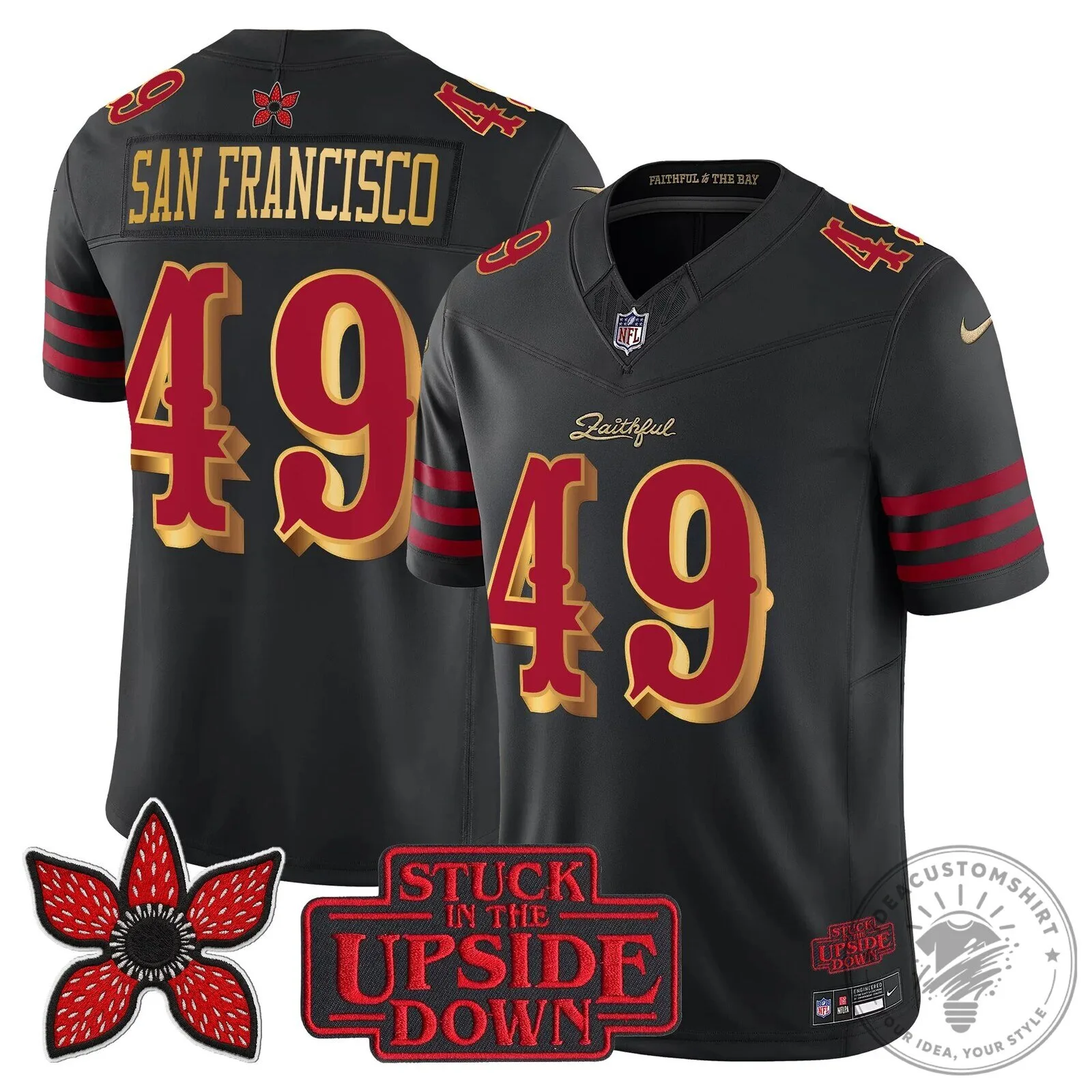 San Francisco 49ers Fred Warner Stranger Things Upside Down Football Jersey 80 San Francisco 49ers Fred Warner Stranger Things Upside Down Football Jersey