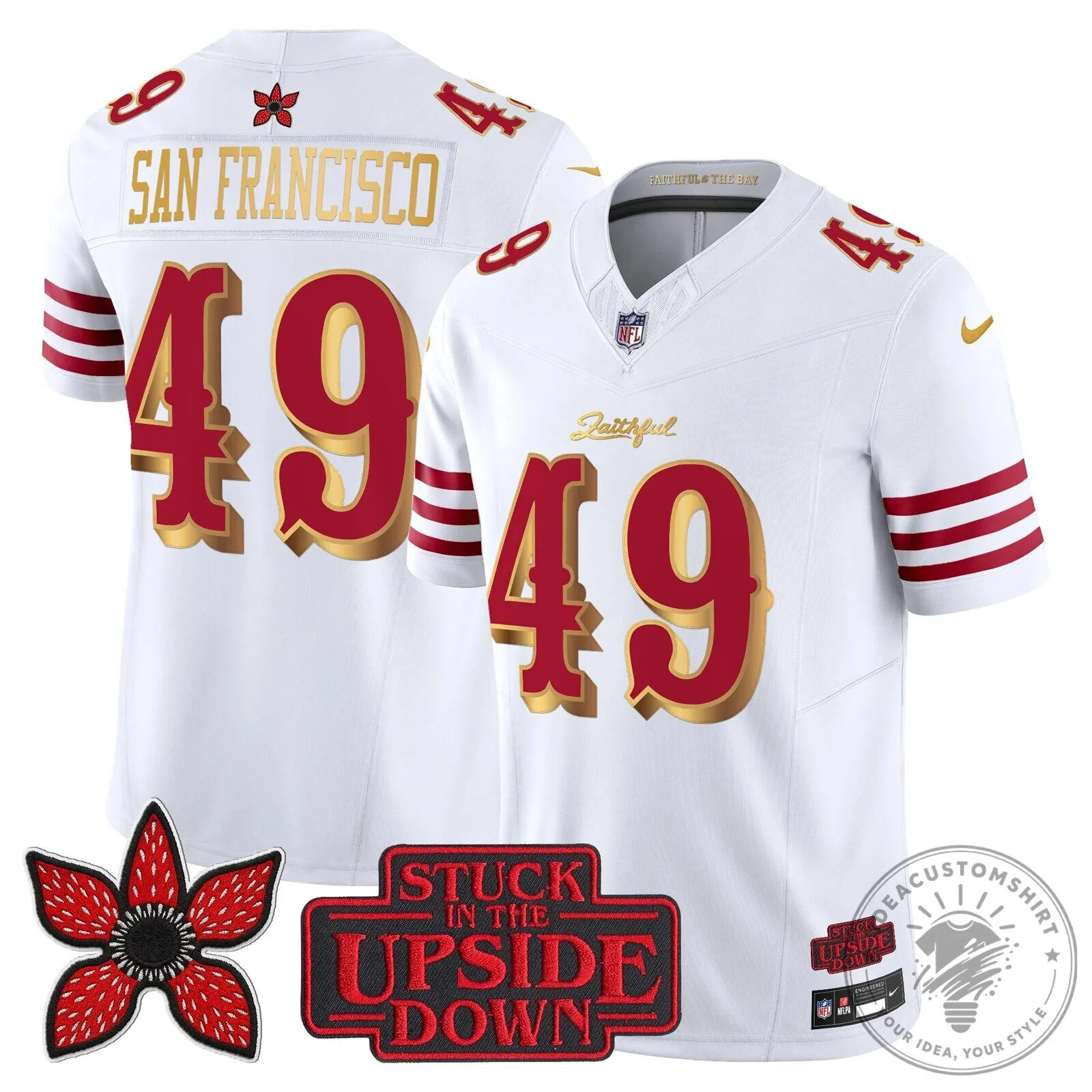 San Francisco 49ers Fred Warner Stranger Things Upside Down Football Jersey 92 San Francisco 49ers Fred Warner Stranger Things Upside Down Football Jersey