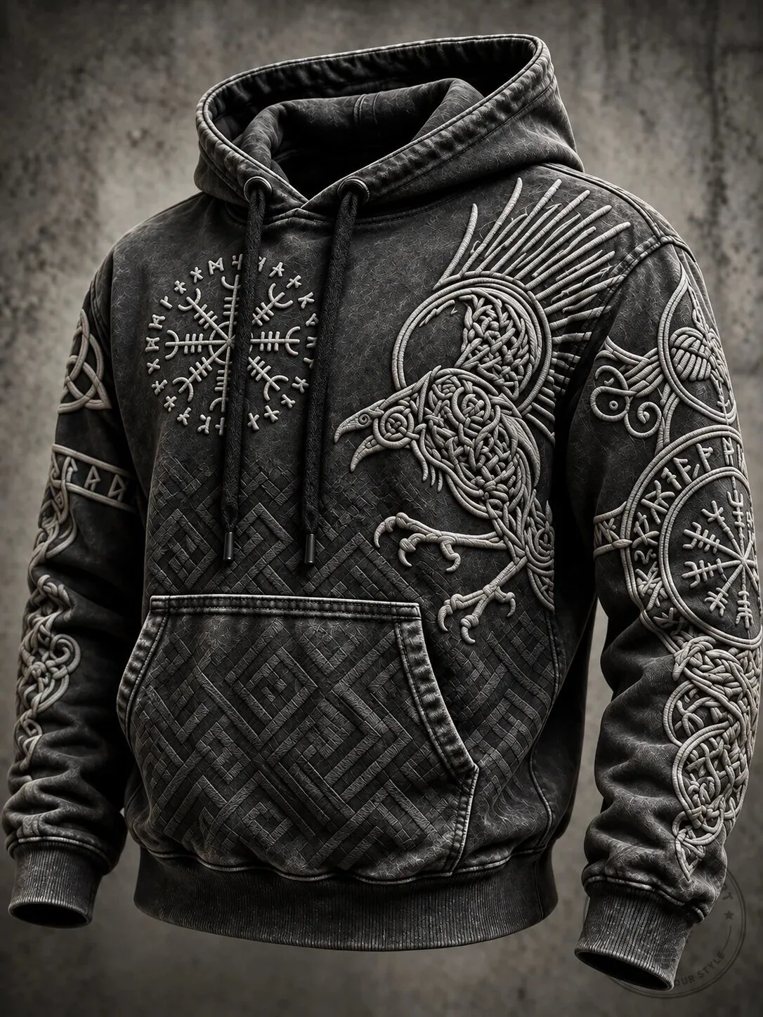 Vintage Viking Totem Raven Norse Mythology Rune Symbol Hoodie