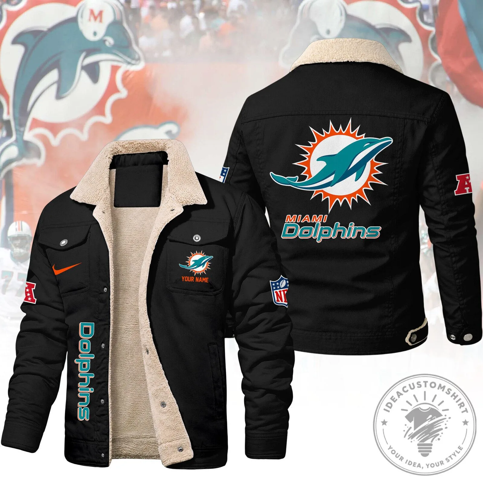 Miami Dolphins NFL Football Team Logo Winter Fleece Jacket