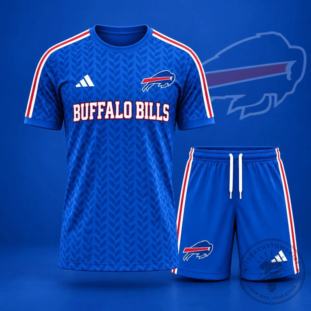 Buffalo Bills NFL Football Team Blue Patterned Short Sleeve T-Shirt and Shorts Set Buffalo Bills NFL Football Team Blue Patterned Short Sleeve T-Shirt and Shorts Set