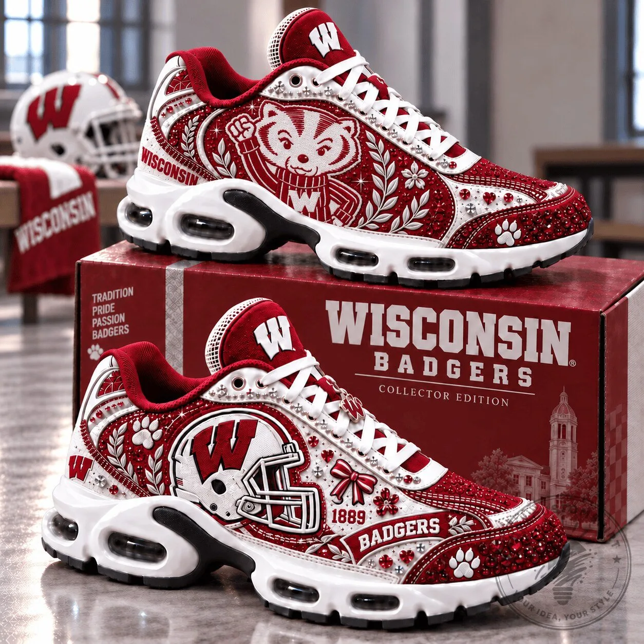 Wisconsin Badgers NCAA Football Team Air Max Shoes for Men and Women