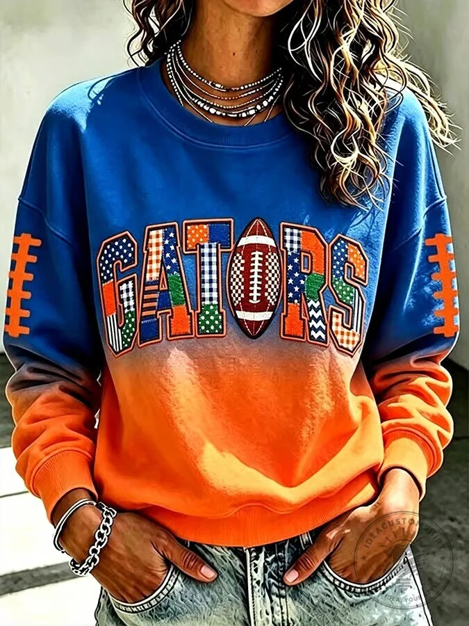 Florida Gators Football Team Orange Blue Ombre Crewneck Sweatshirt