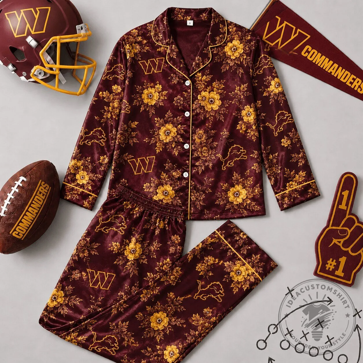 Washington Commanders National Football League Floral Print Pajamas Set