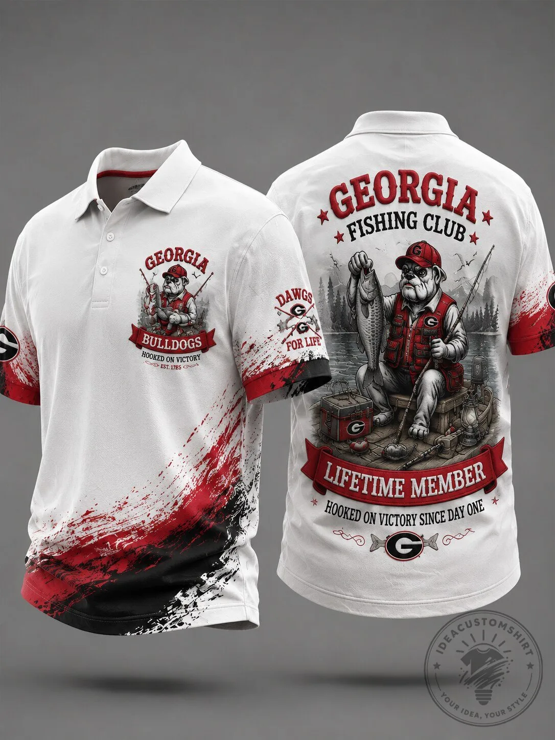 Georgia Bulldogs Fishing Club Lifetime Member White Polo Shirt
