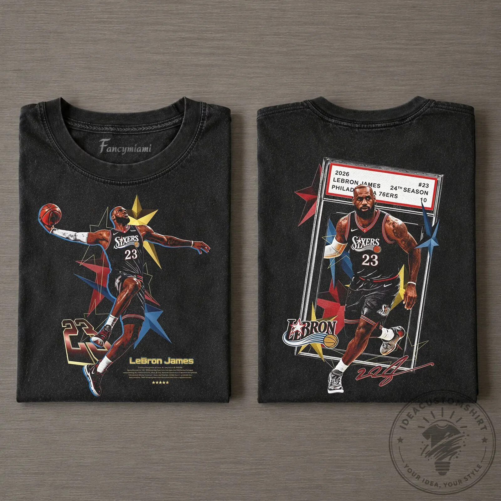 Philadelphia 76ers Graphic T-Shirt featuring LeBron James, Basketball Player Design