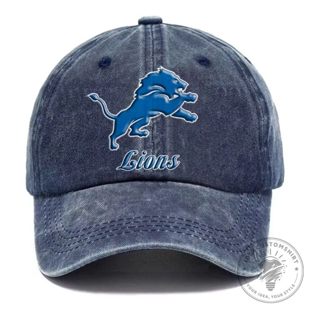 Detroit Lions NFL Football Team Logo Vintage Washed Adjustable Cap Hat