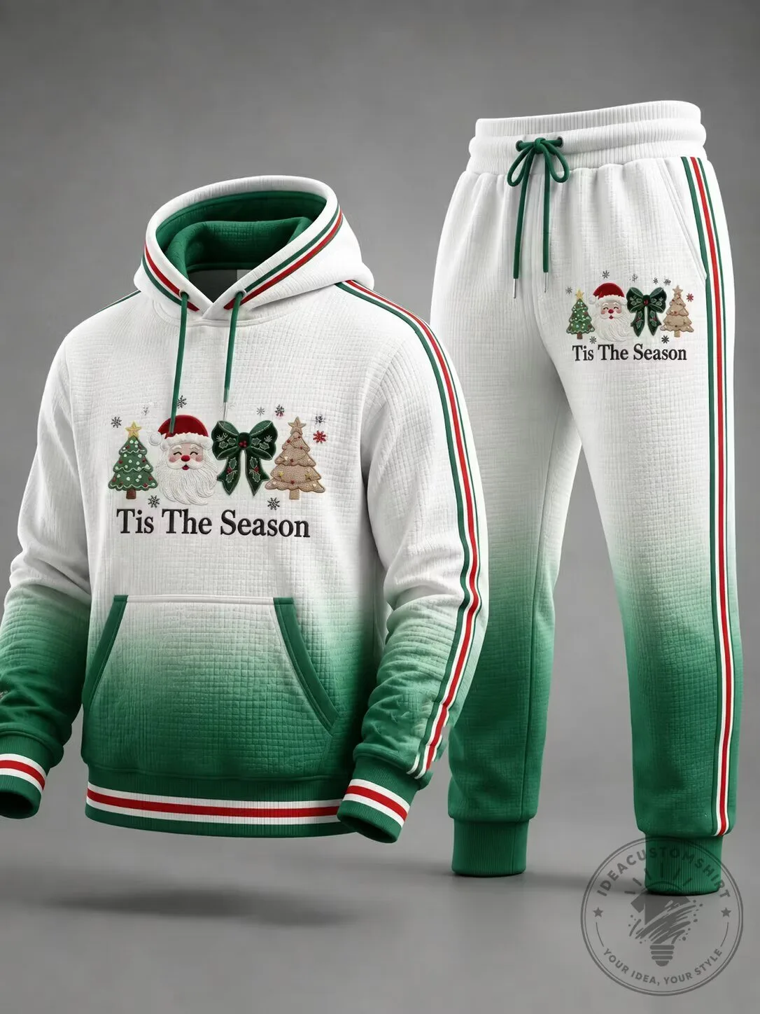 Tis The Season Christmas Santa Claus Green Ombre Hoodie and Sweatpants Set
