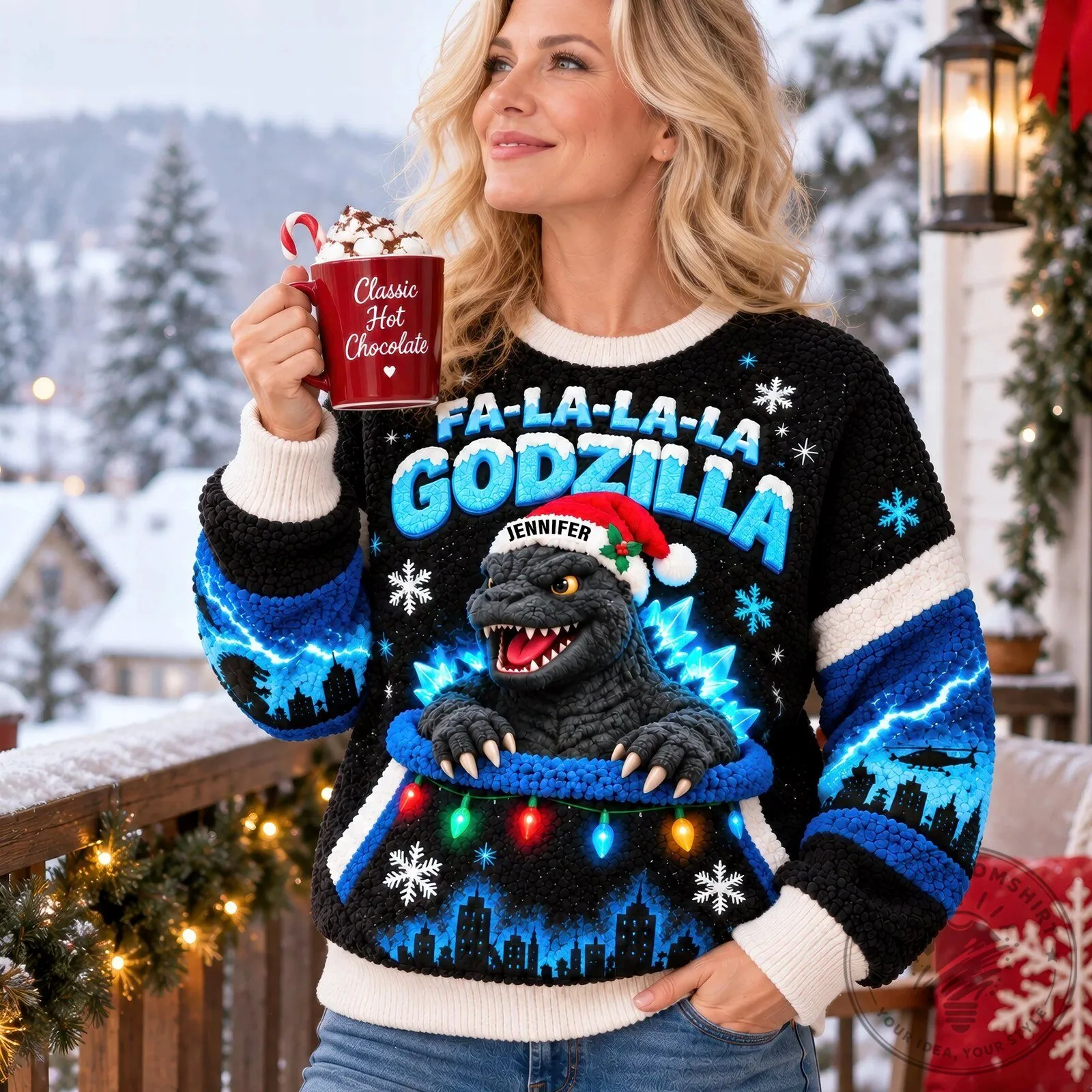 Fa-La-La-La Godzilla Christmas Holiday Personalized Ugly Sweater 9 Fa-La-La-La Godzilla Christmas Holiday Personalized Ugly Sweater