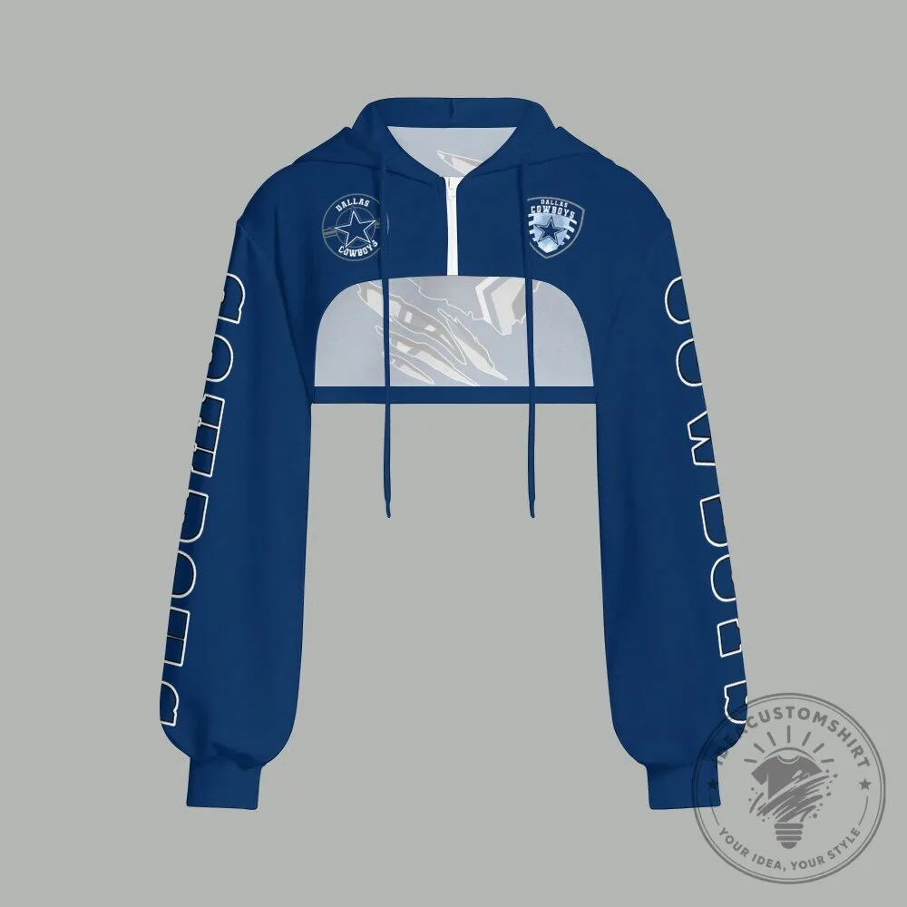 Dallas Cowboys Women's Cropped Quarter-Zip Hoodie with Drawstrings
