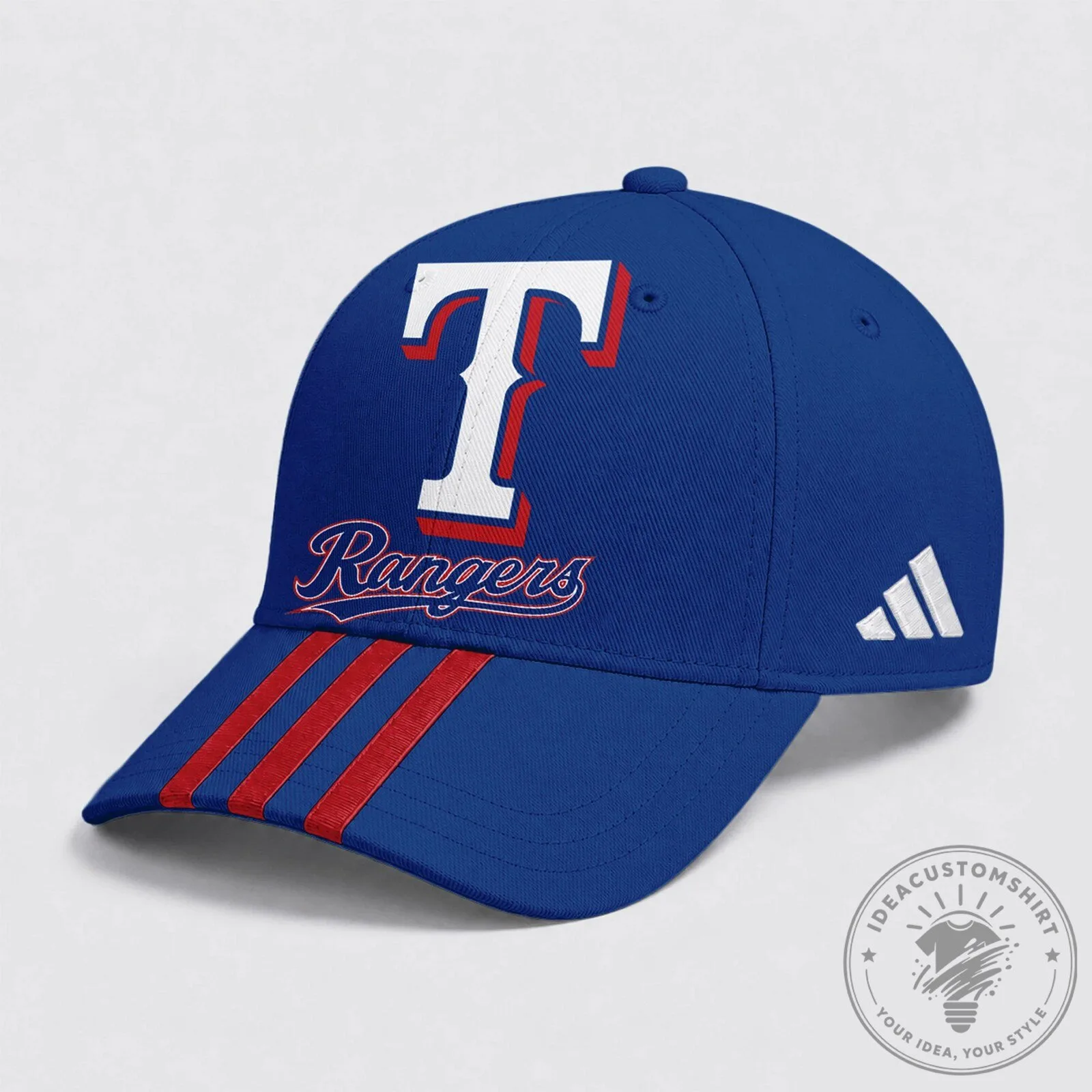 Texas Rangers Baseball Fan Cap Hat with Embroidered Logo and Stripes