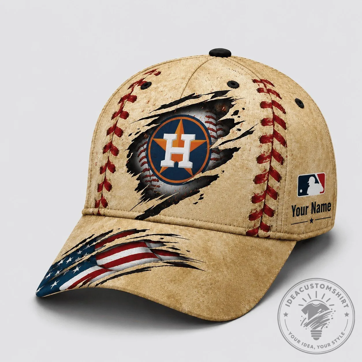 Houston Astros Baseball Team Logo American Flag Cap Hat