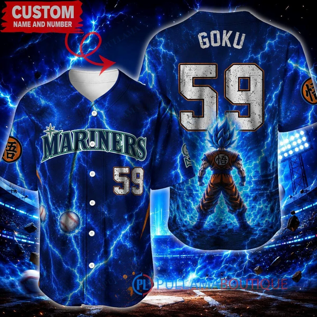 Seattle Mariners Baseball Son Goku Super Saiyan Blue Custom Baseball Jersey