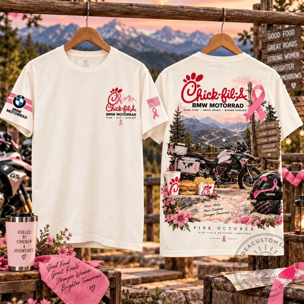 Chick-fil-A BMW Motorrad Pink October Breast Cancer Awareness T-Shirt 42 Chick-fil-A BMW Motorrad Pink October Breast Cancer Awareness T-Shirt