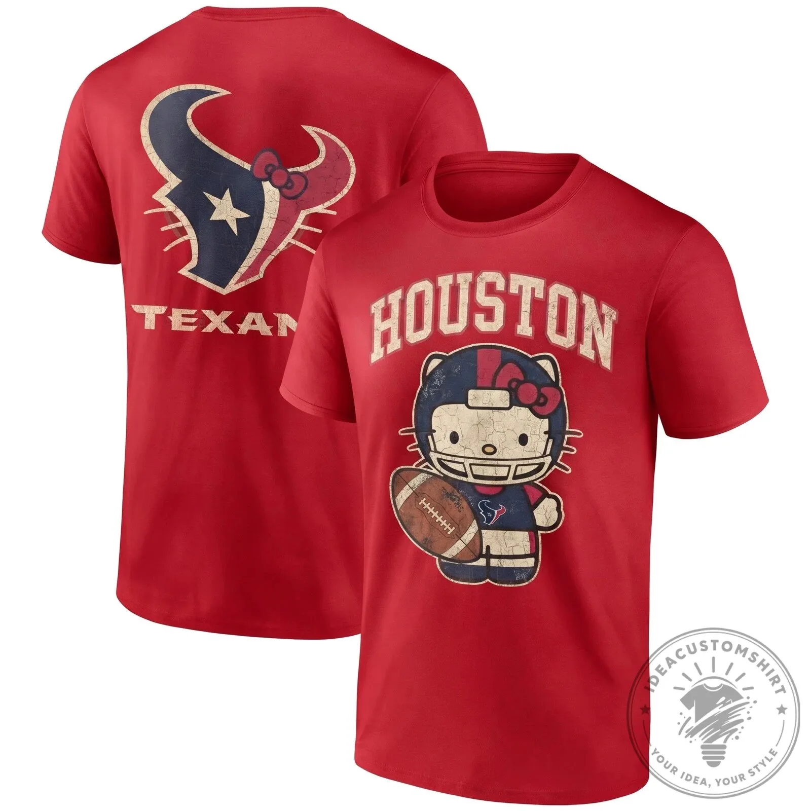 Houston Texans Hello Kitty Football Distressed Graphic Black T-Shirt 13 Houston Texans Hello Kitty Football Distressed Graphic Black T-Shirt