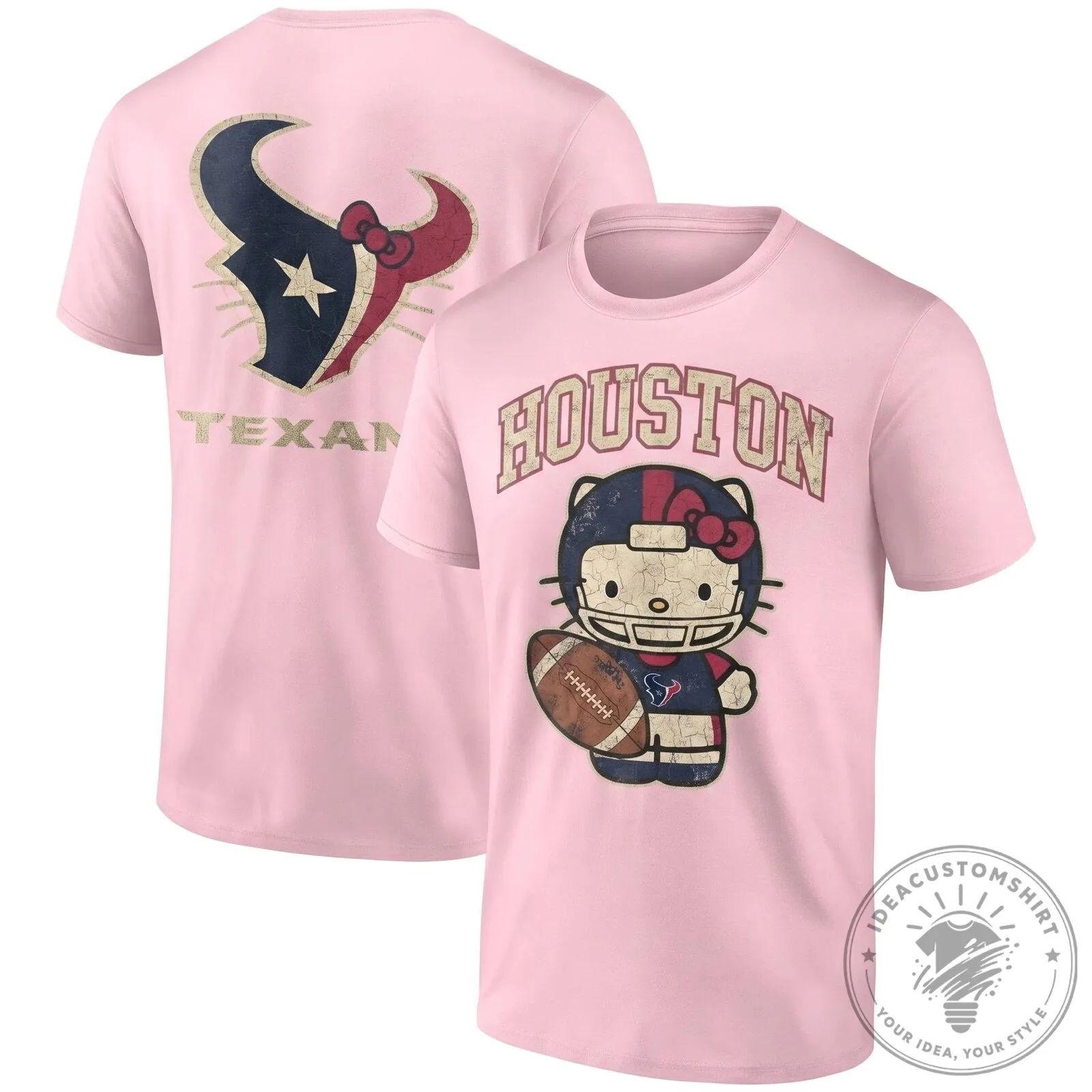 Houston Texans Hello Kitty Football Distressed Graphic Black T-Shirt 14 Houston Texans Hello Kitty Football Distressed Graphic Black T-Shirt