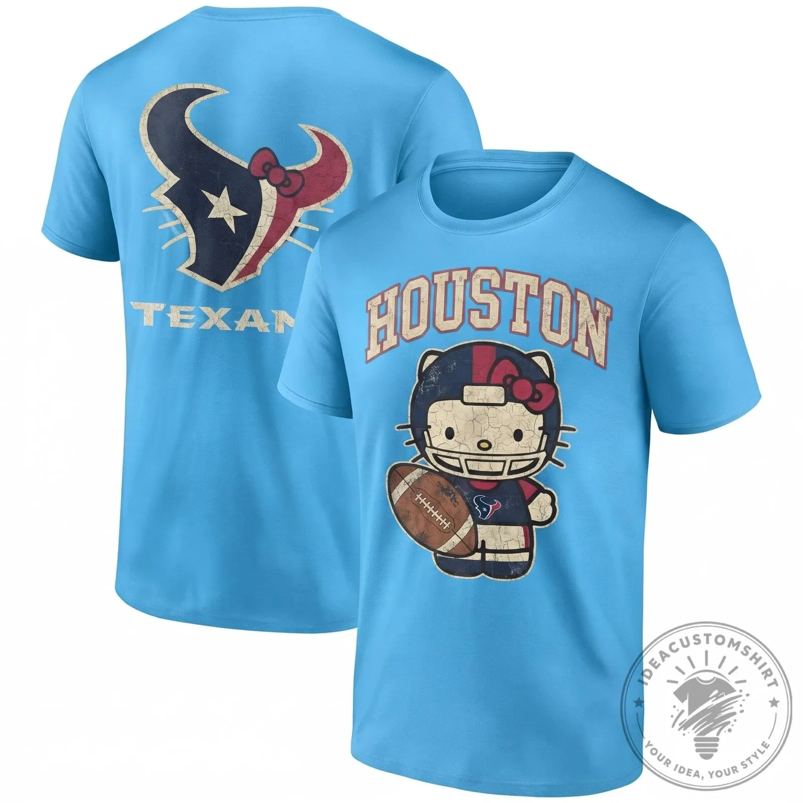 Houston Texans Hello Kitty Football Distressed Graphic Black T-Shirt 15 Houston Texans Hello Kitty Football Distressed Graphic Black T-Shirt