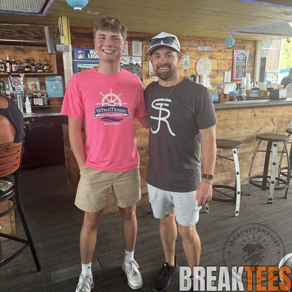 The Wheelhouse At State Dock Bar and Grill Logo Pink T-Shirt