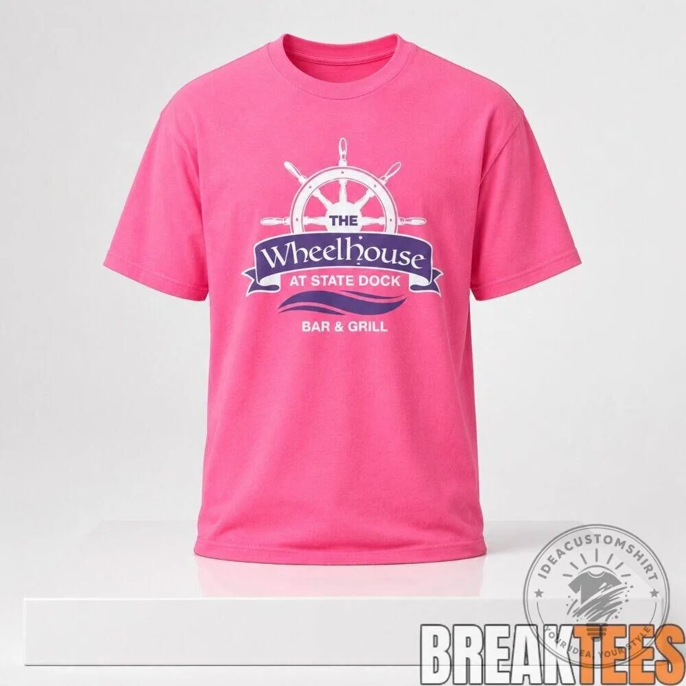 The Wheelhouse At State Dock Bar and Grill Logo Pink T-Shirt 7 The Wheelhouse At State Dock Bar and Grill Logo Pink T-Shirt