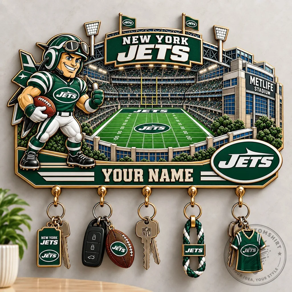 New York Jets MetLife Stadium Football Key Holder with Custom Name New York Jets MetLife Stadium Football Key Holder with Custom Name