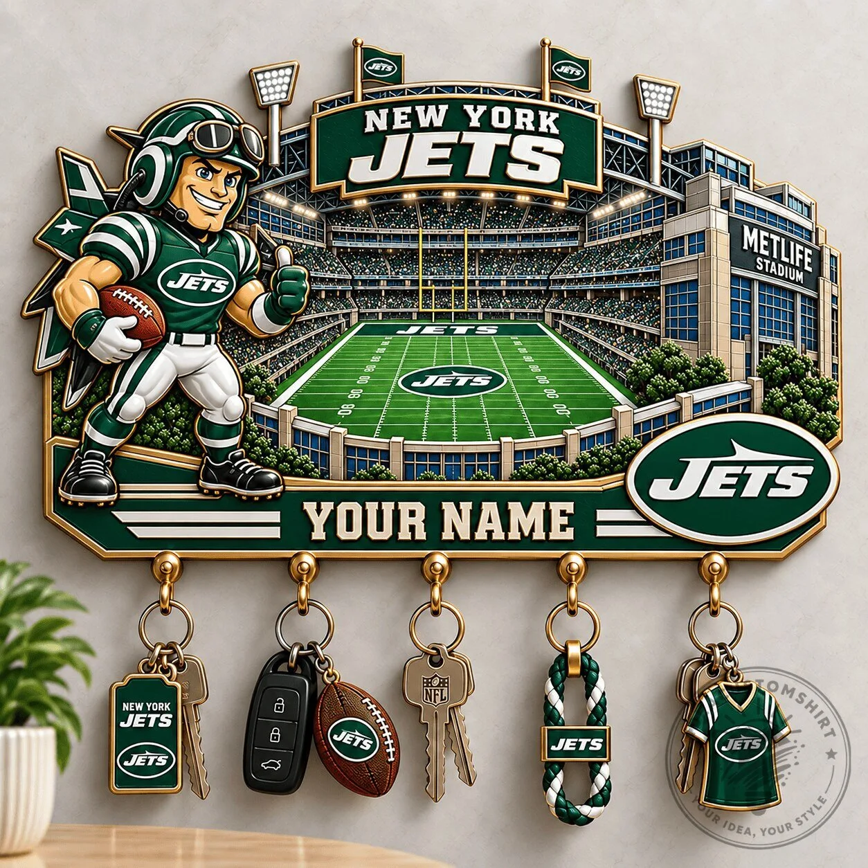 New York Jets MetLife Stadium Football Key Holder with Custom Name