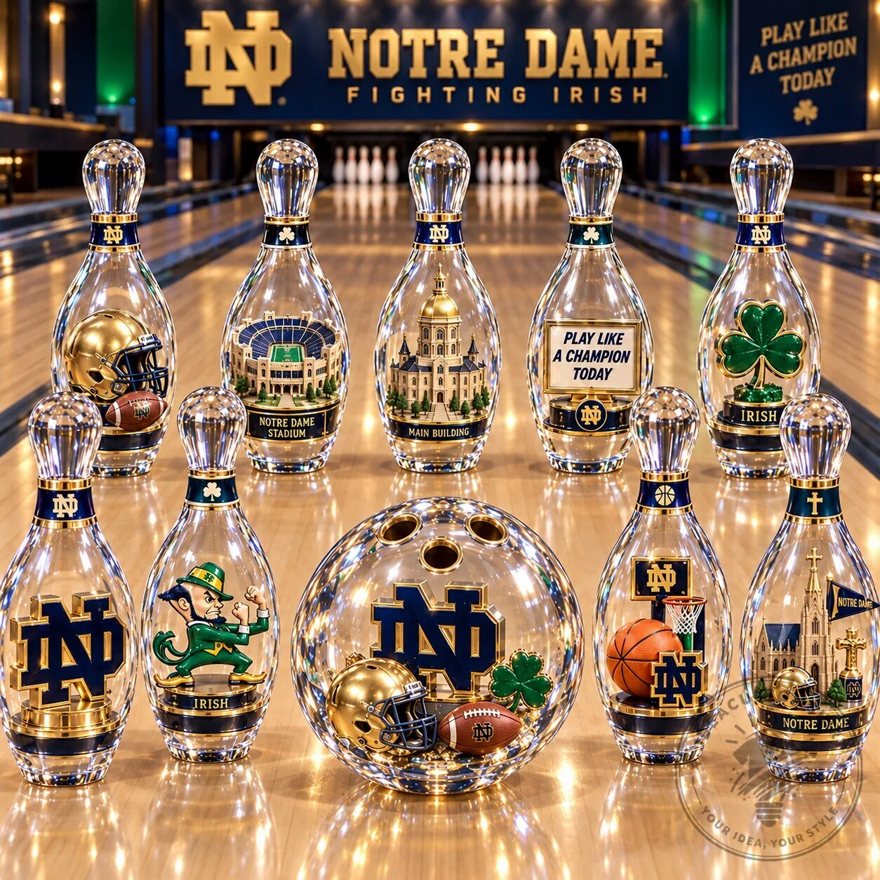 Notre Dame Fighting Irish Crystal Bowling Pin Set