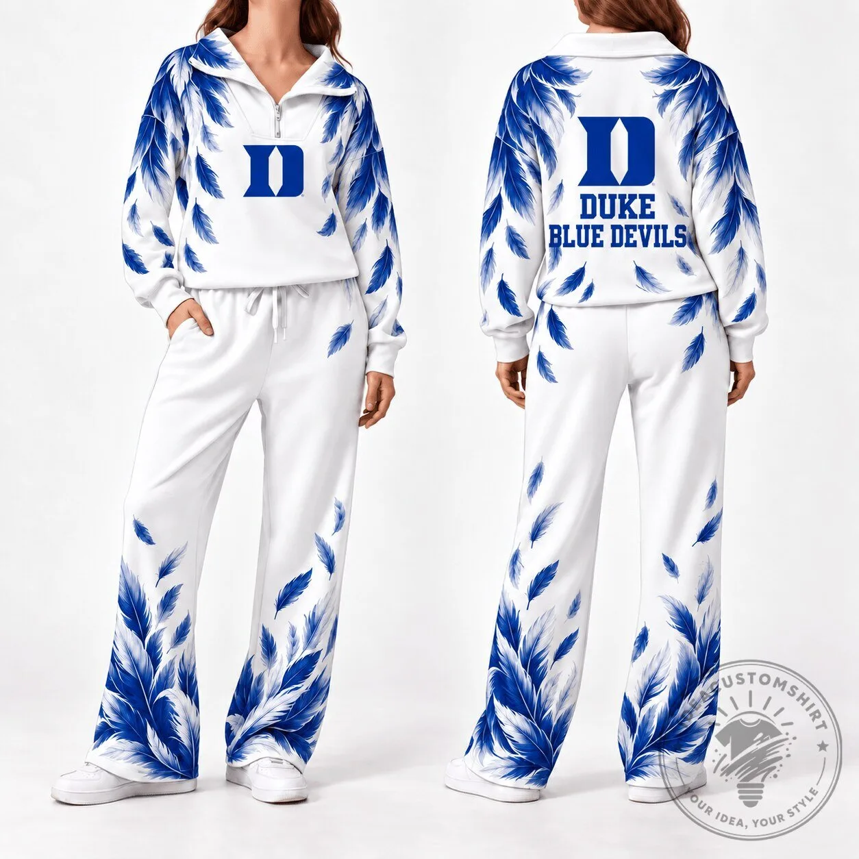 Duke Blue Devils Feather Pattern Quarter Zip Pullover and Pants Set
