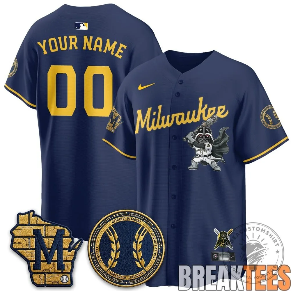 Milwaukee Brewers Star Wars Darth Vader Custom Baseball Jersey 10 Milwaukee Brewers Star Wars Darth Vader Custom Baseball Jersey