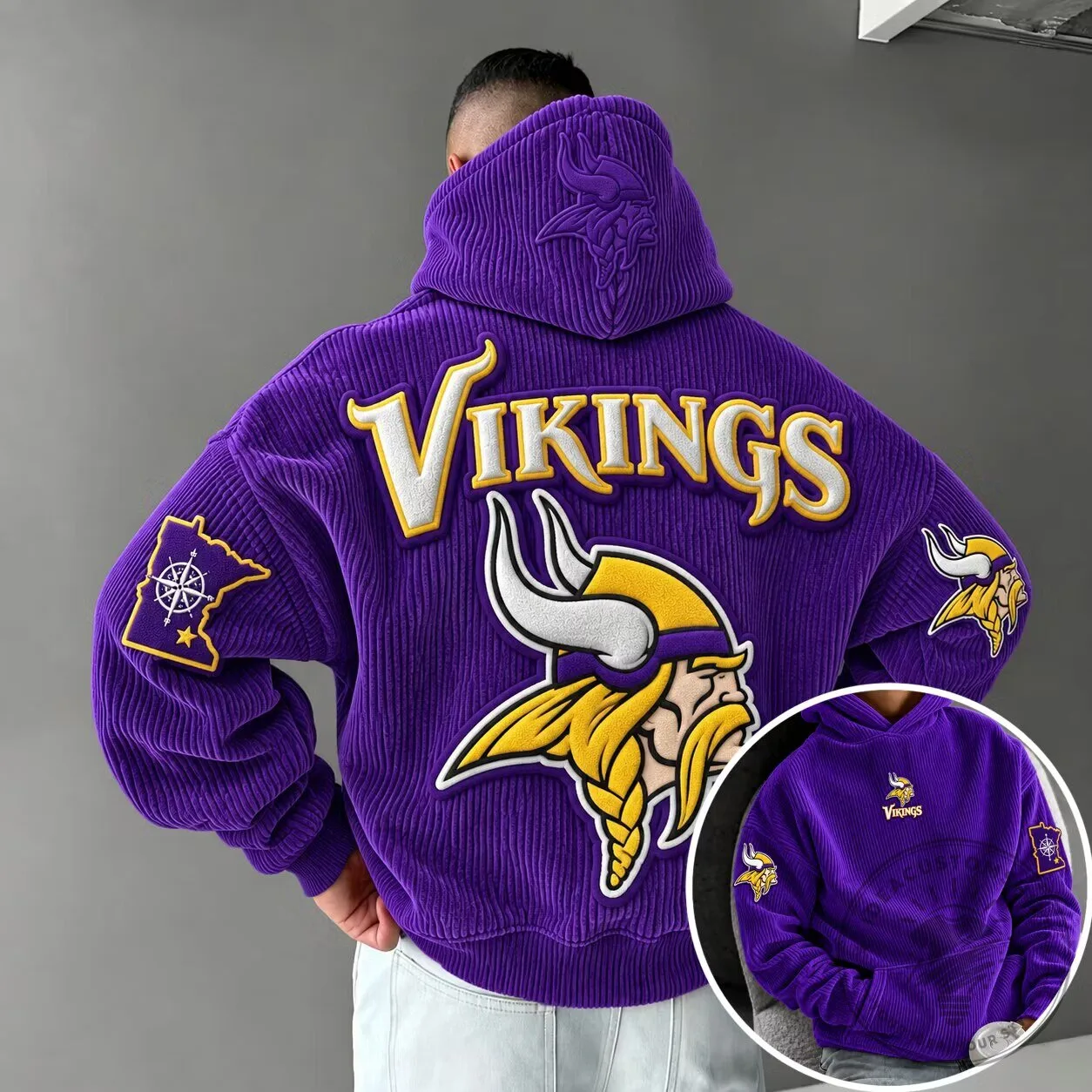 Minnesota Vikings Corduroy Embroidered Purple Football Team Hoodie