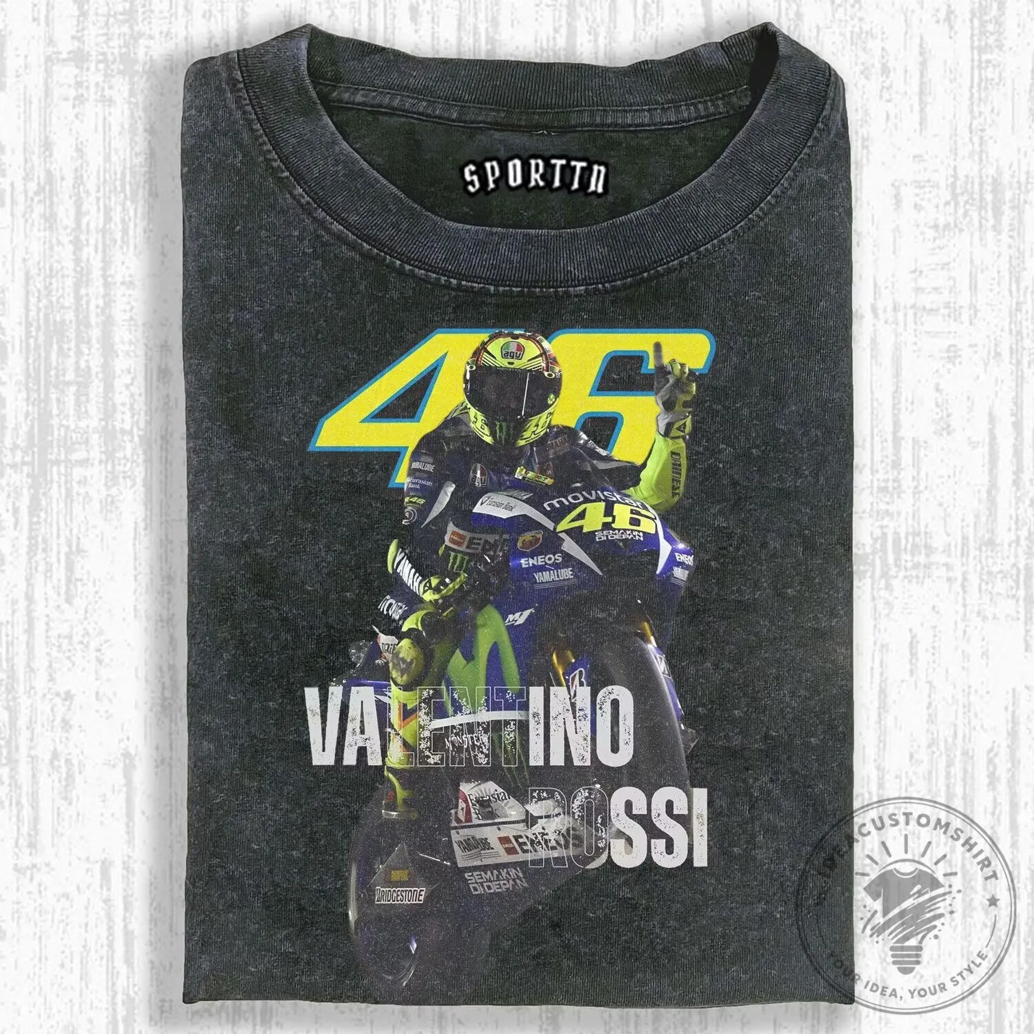 Valentino Rossi Motorcycle Racing Legend Graphic Washed T-Shirt