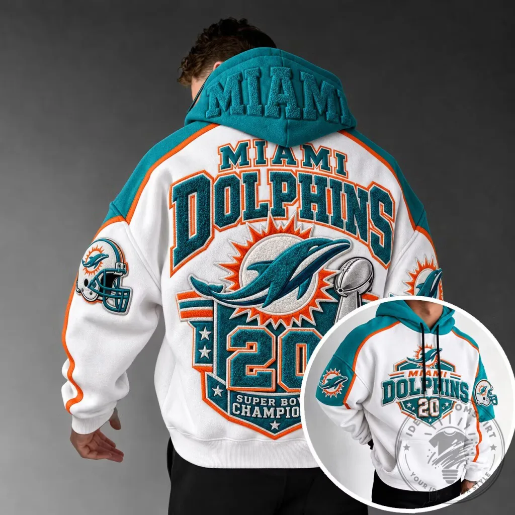 Miami Dolphins Super Bowl Champions Football Team White Pullover Hoodie Miami Dolphins Super Bowl Champions Football Team White Pullover Hoodie