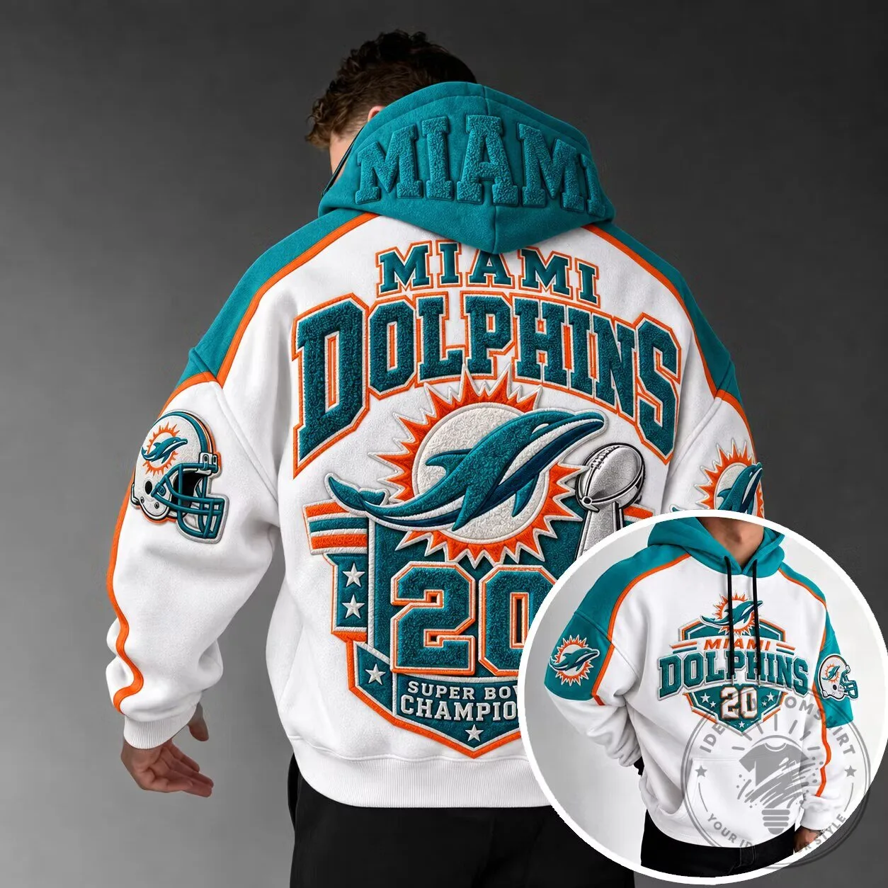Miami Dolphins Super Bowl Champions Football Team White Pullover Hoodie