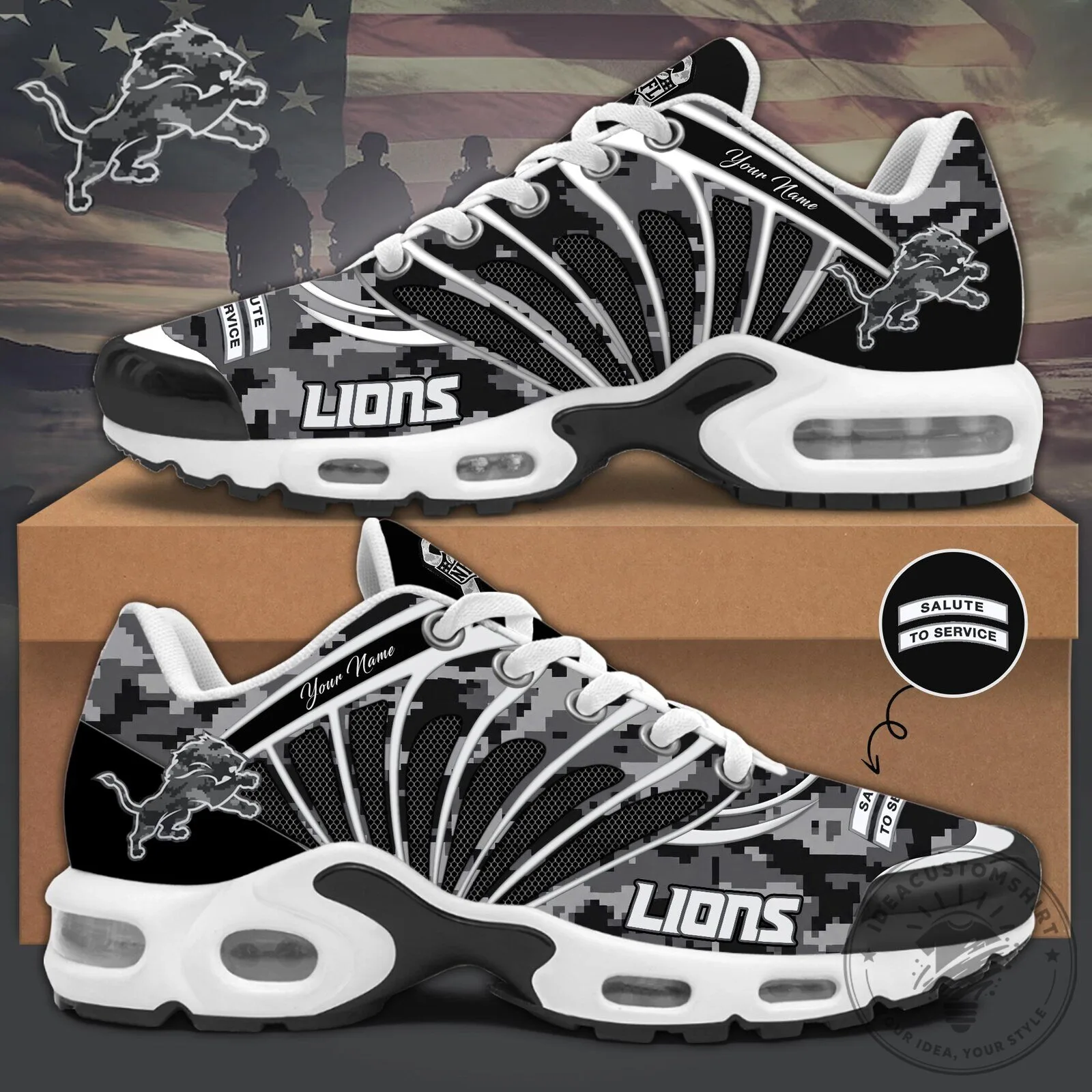 Detroit Lions Salute To Service Custom Name Sneakers