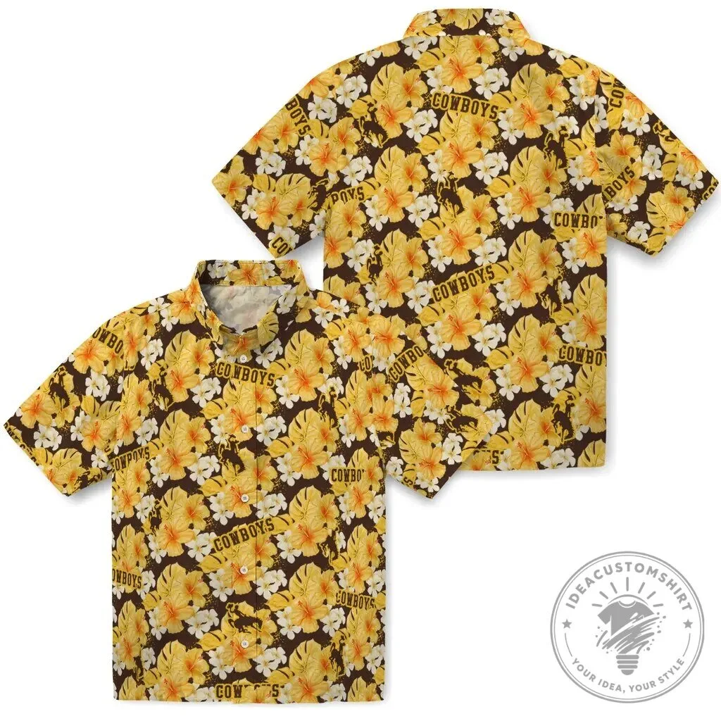 Hawaii Versus Wyoming Cowboys Floral Print Hawaiian Shirt