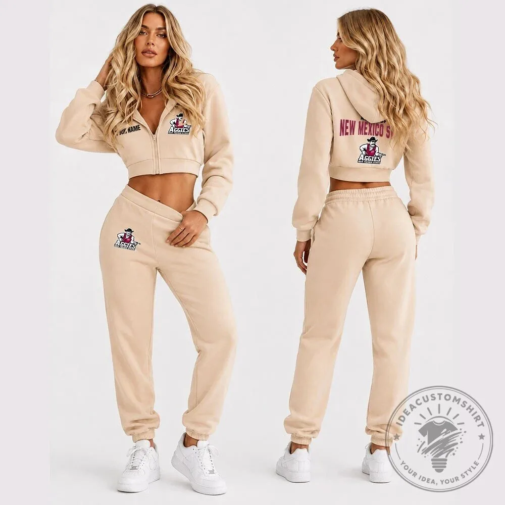 New Mexico State Aggies Women's Cropped Hoodie and Jogger Pants Set 1 New Mexico State Aggies Women's Cropped Hoodie and Jogger Pants Set