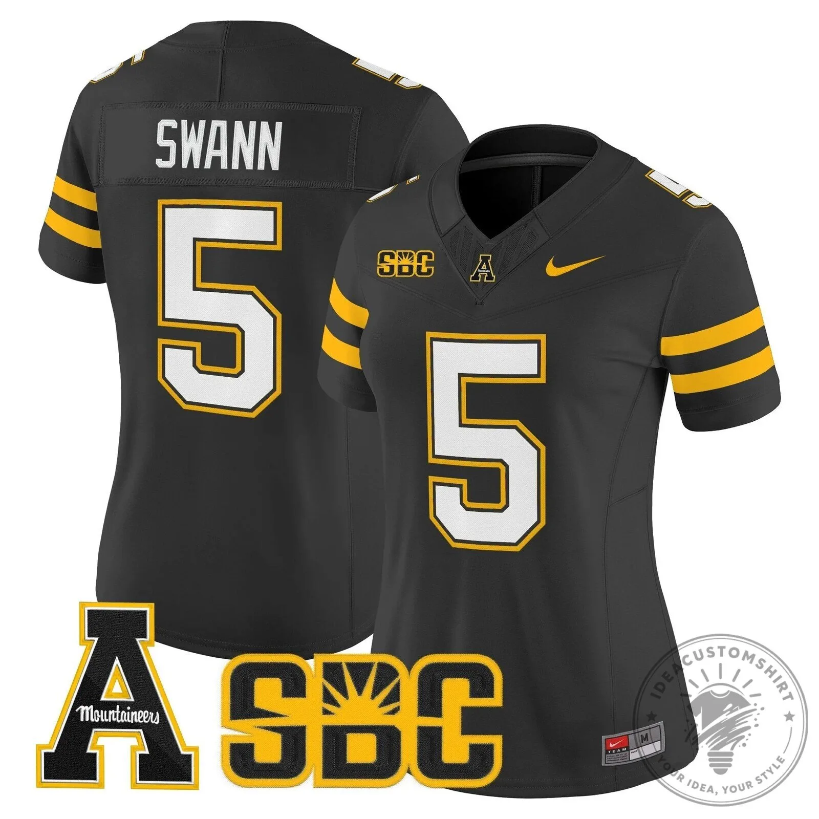 Appalachian State Mountaineers Swann Number 5 Black Football Jersey