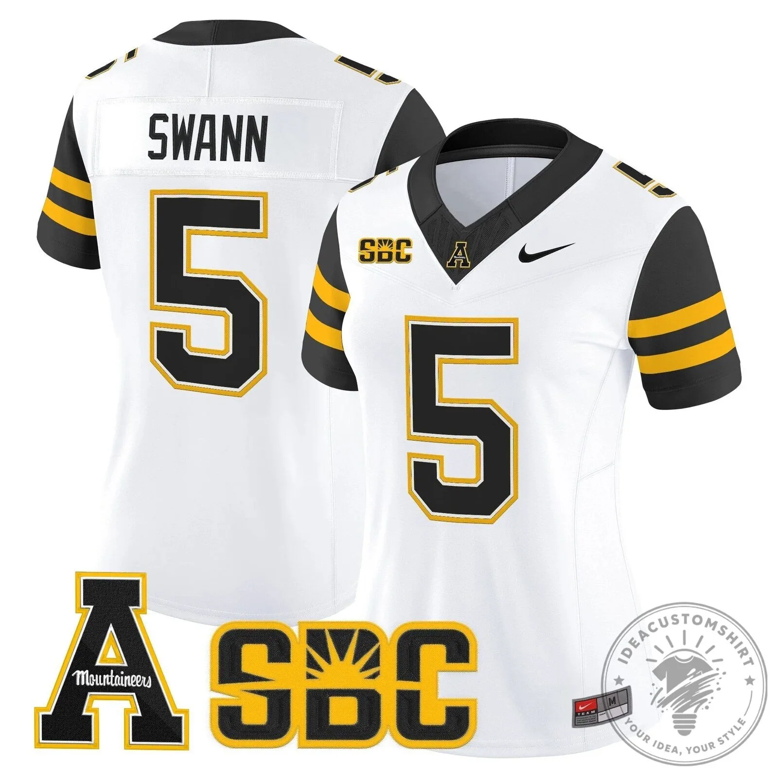 Appalachian State Mountaineers Swann Number 5 Black Football Jersey 49 Appalachian State Mountaineers Swann Number 5 Black Football Jersey