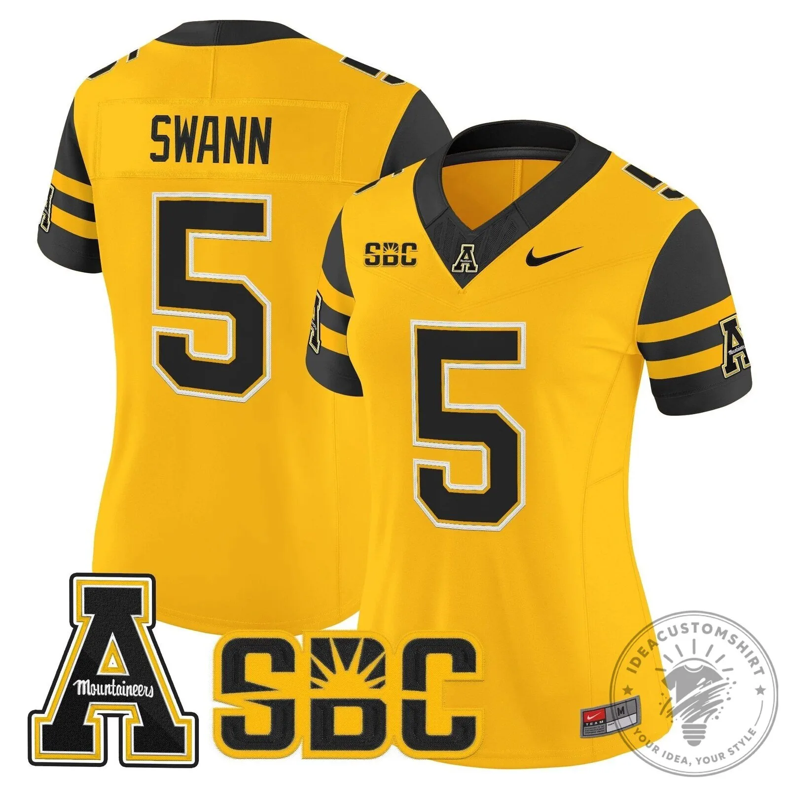 Appalachian State Mountaineers Swann Number 5 Black Football Jersey 58 Appalachian State Mountaineers Swann Number 5 Black Football Jersey