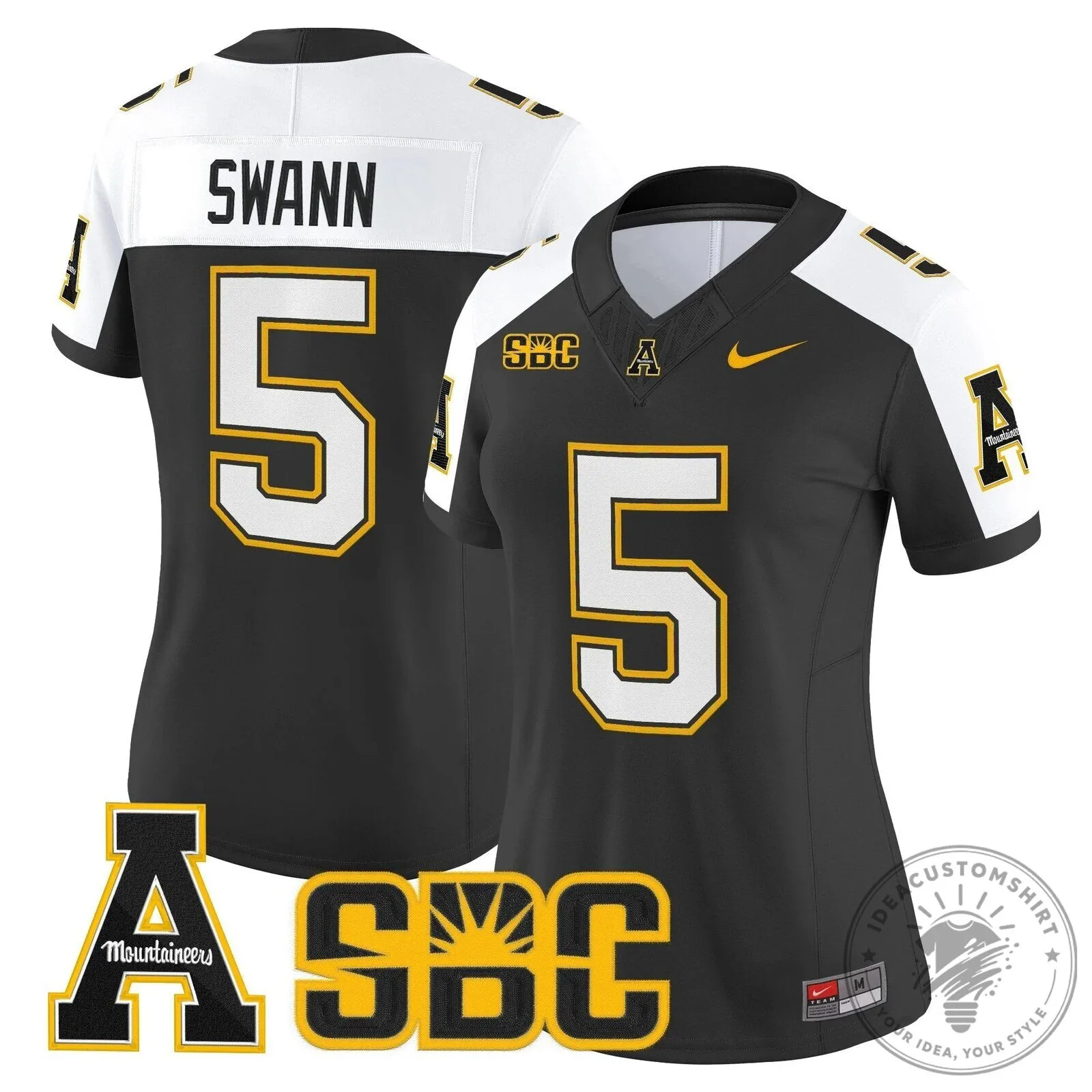 Appalachian State Mountaineers Swann Number 5 Black Football Jersey 67 Appalachian State Mountaineers Swann Number 5 Black Football Jersey