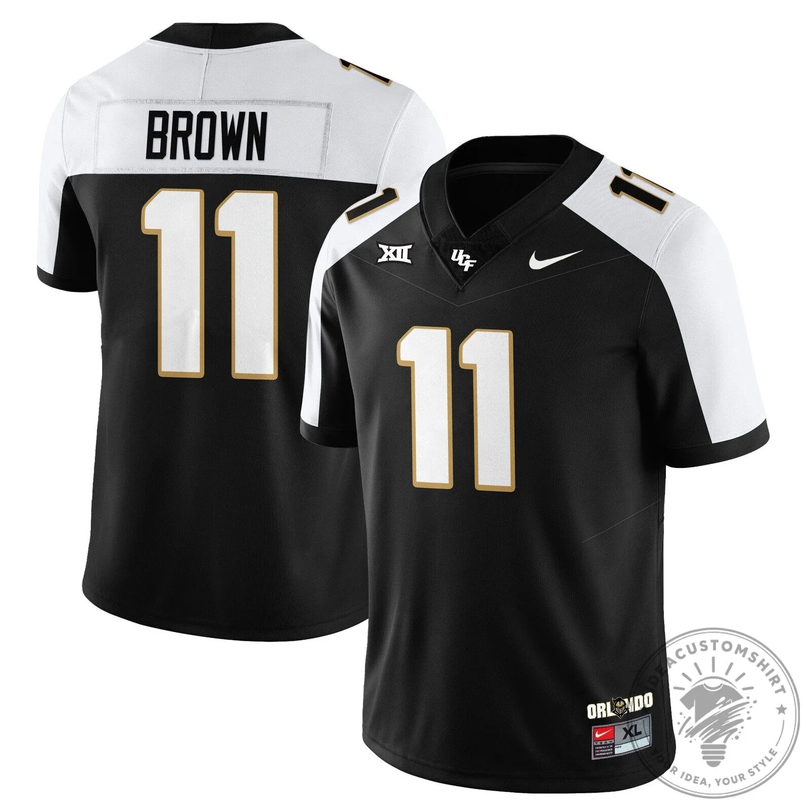 Replica Football Jersey for UCF Black Player Number 11 in Brown